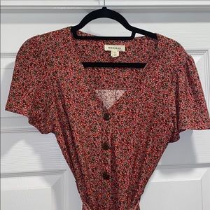 Floral mid length dress with buttons